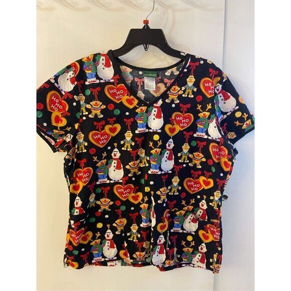 Sesame Street Christmas Scrub top Bert and Ernie large Snowman style# 6846C rn# - Picture 1 of 5
